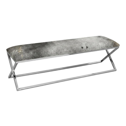 Cowhide Upholstered Bench, Contemporary Entryway Bench for Living Room, Gray