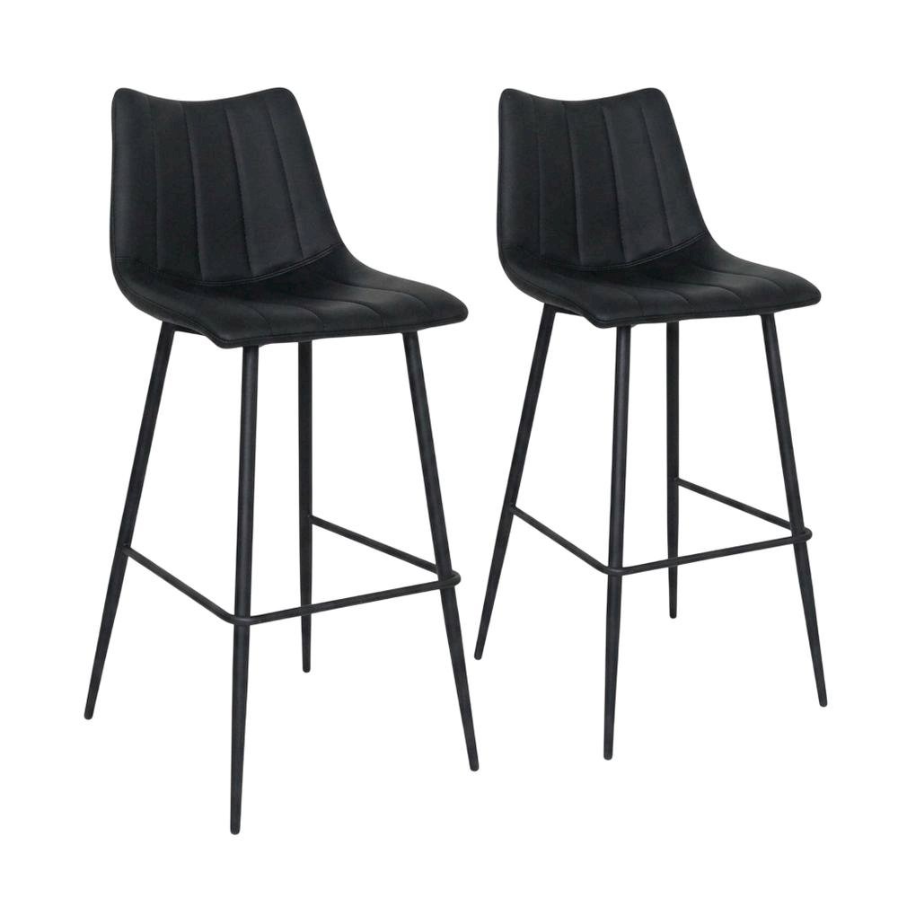 Upholstered Counter Stools Set of 2, Contemporary Bar Stools with Footrest,Black