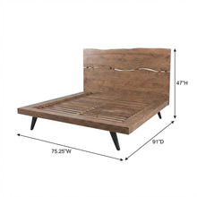 Queen Platform Bed with Headboard, Industrial Wood Bed Frame for Bedroom,Brown