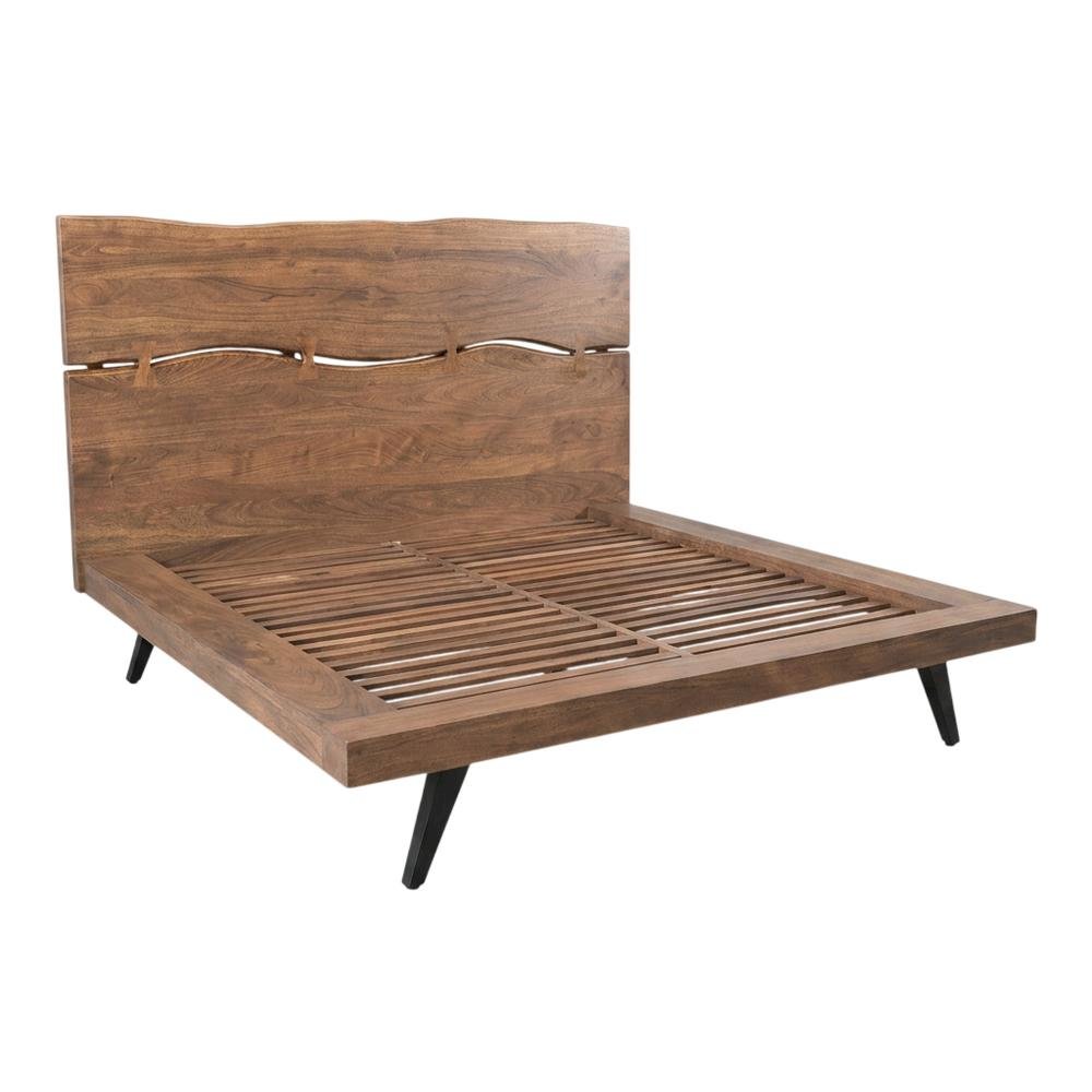 Queen Platform Bed with Headboard, Industrial Wood Bed Frame for Bedroom,Brown