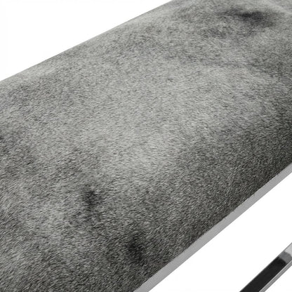 Cowhide Upholstered Bench, Contemporary Entryway Bench for Living Room, Gray