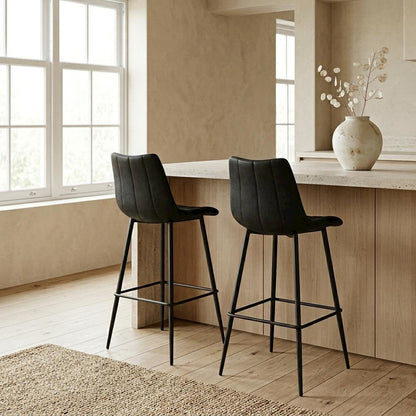 Upholstered Counter Stools Set of 2, Contemporary Bar Stools with Footrest,Black