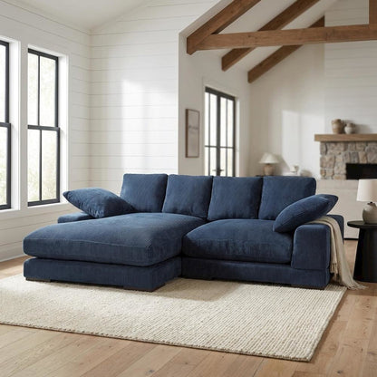 Contemporary Sectional Sofa with Chaise, Polyester Living Room Couch,Blue