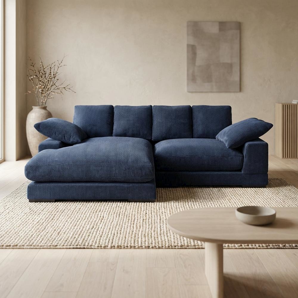 Contemporary Sectional Sofa with Chaise, Polyester Living Room Couch,Blue