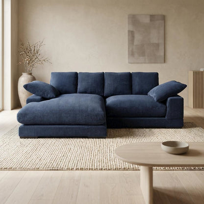 Contemporary Sectional Sofa with Chaise, Polyester Living Room Couch,Blue