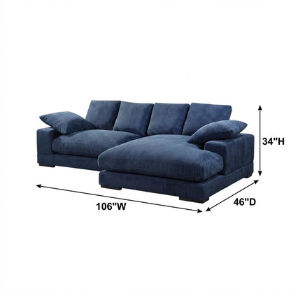 Contemporary Sectional Sofa with Chaise, Polyester Living Room Couch,Blue