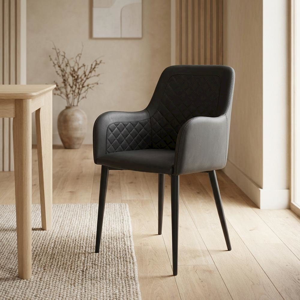 Diamond Tufted Dining Chairs Set of 2, Contemporary Accent Chair with Arms,Black