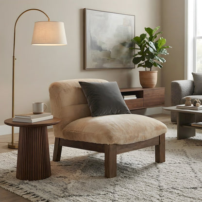Faux Fur Armless Accent Chair with Tufted Foldover Back for Lounge Seating