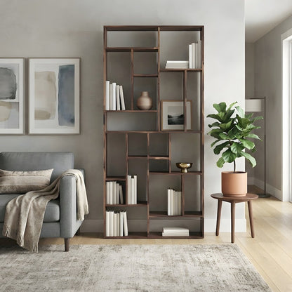Solid Walnut Bookshelf with Ten Open Shelves and Finished Back