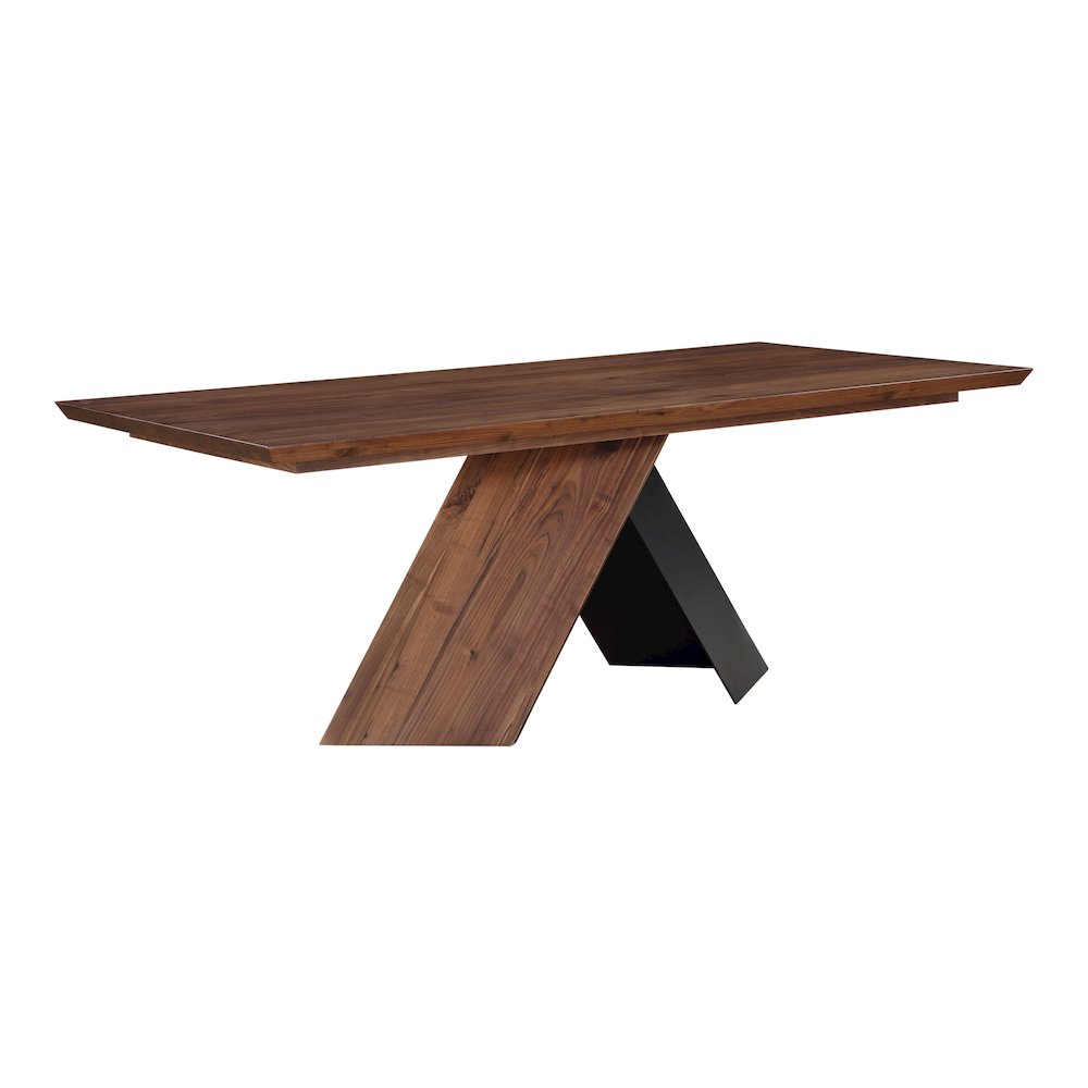 Brown Walnut Wood Dining Table, Rectangle with Iron Legs
