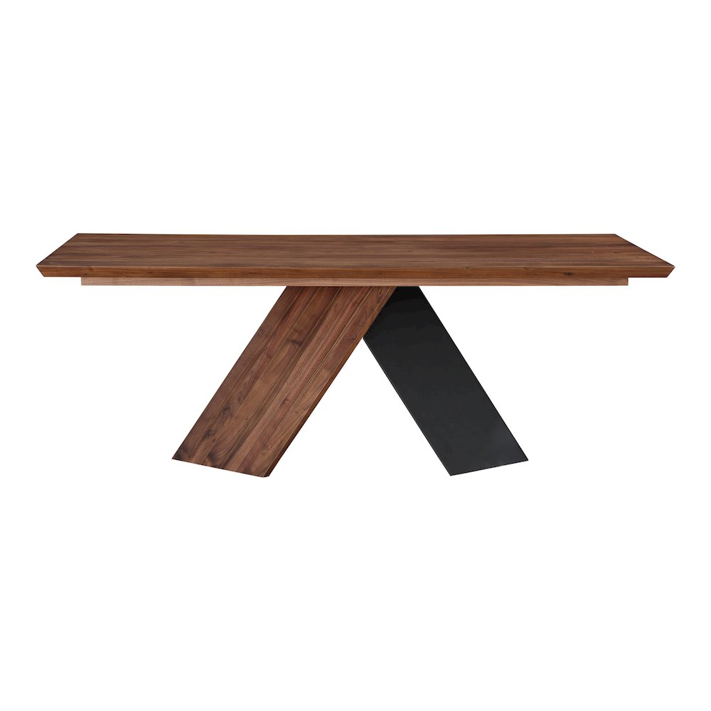 Brown Walnut Wood Dining Table, Rectangle with Iron Legs