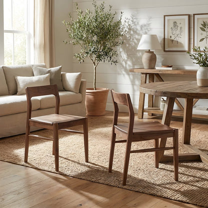 Solid Walnut Mid-Century Modern Dining Chair with Open-Back Frame, Set of 2