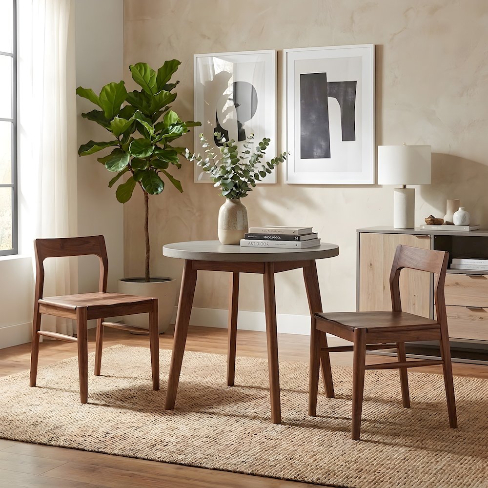 Solid Walnut Mid-Century Modern Dining Chair with Open-Back Frame, Set of 2