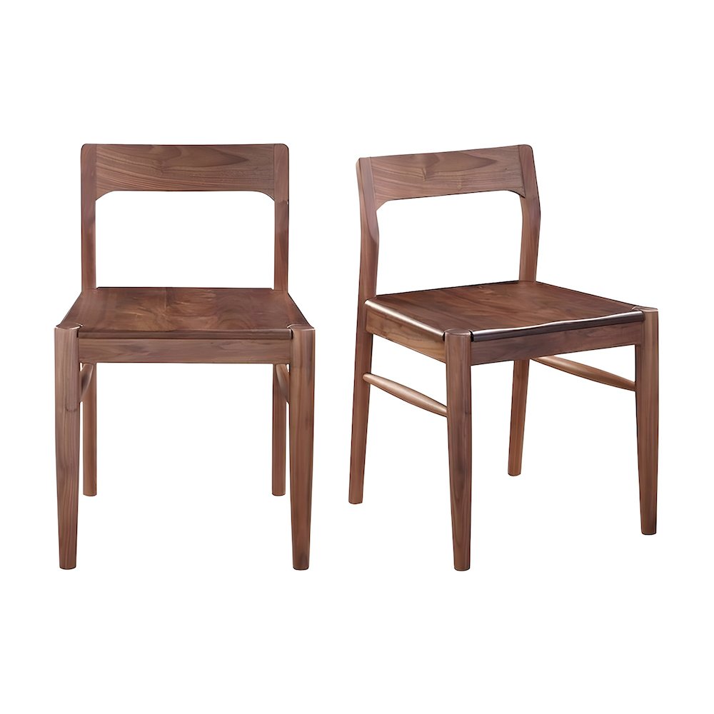 Solid Walnut Mid-Century Modern Dining Chair with Open-Back Frame, Set of 2