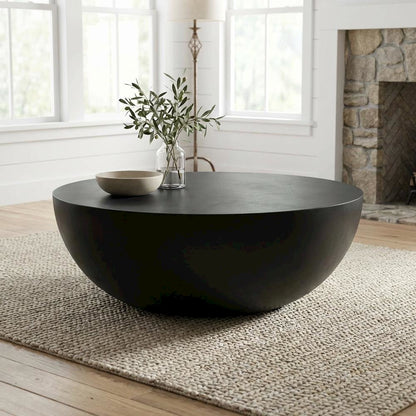 Black Concrete Coffee Table with Fibre Reinforced Cement Top, Contemporary Style