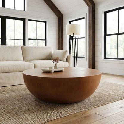 Red Concrete Coffee Table with Semi-Gloss Stone Top and Stain-Repellent Surface