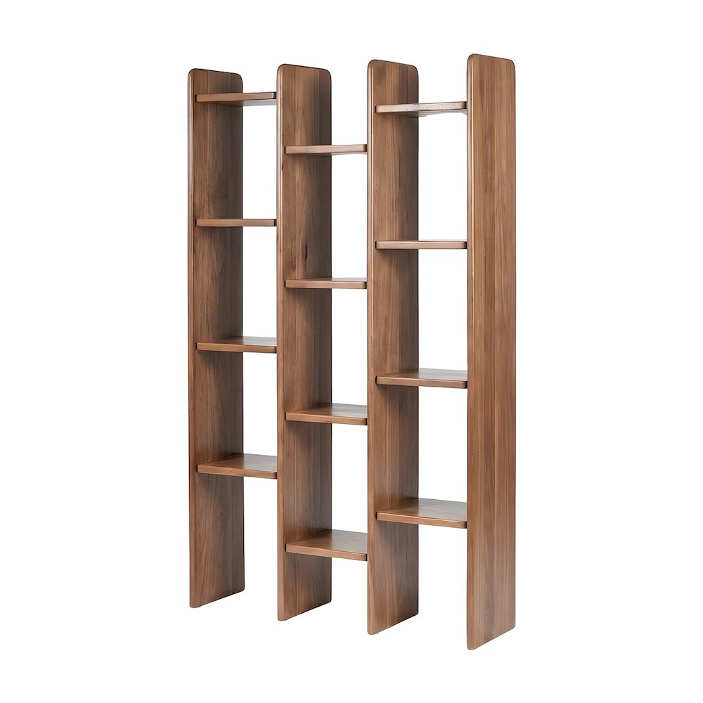 Solid Acacia Wood Open-Shelf Tall Bookcase with Dowel Joinery, 12 Shelves