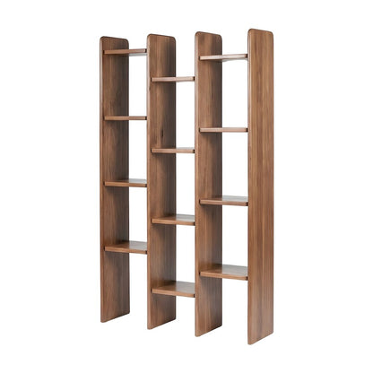 Solid Acacia Wood Open-Shelf Tall Bookcase with Dowel Joinery, 12 Shelves