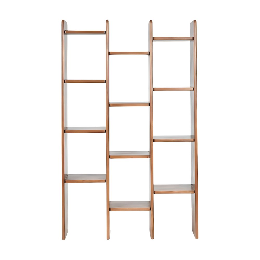 Solid Acacia Wood Open-Shelf Tall Bookcase with Dowel Joinery, 12 Shelves