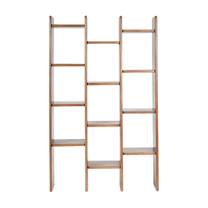 Solid Acacia Wood Open-Shelf Tall Bookcase with Dowel Joinery, 12 Shelves