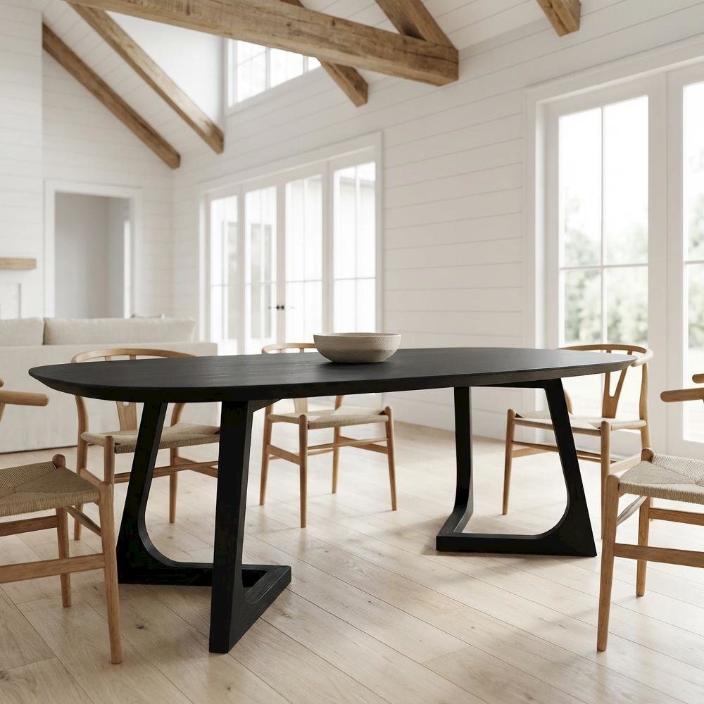 Black Solid White Ash Coffee Table Mid-Century Modern Wood Finish