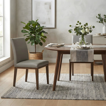 Top Grain Leather Armless Modern Dining Chair with Foam Cushioned Seat, Set of 2