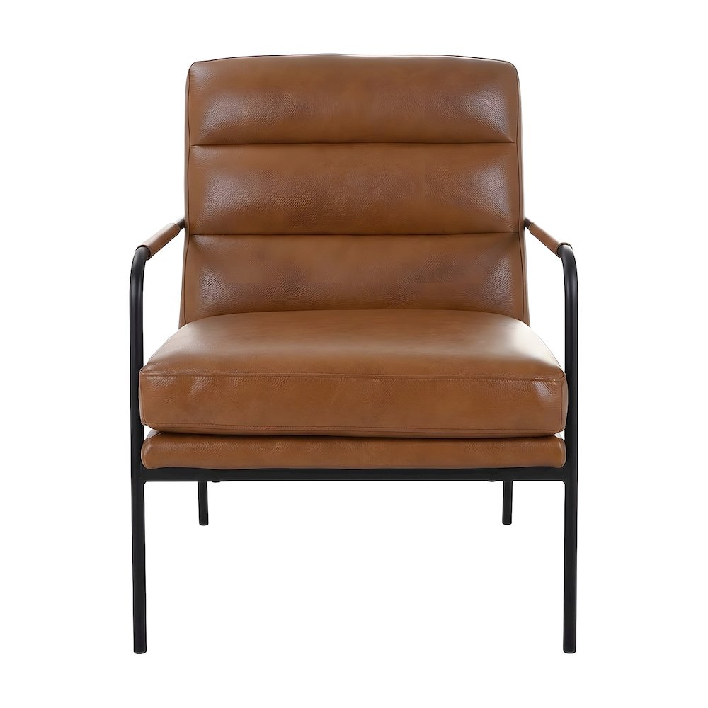 Top-Grain Leather Modern Accent Armchair with Metal Frame, Foam Cushions