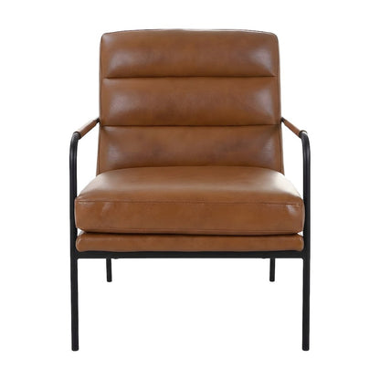 Top-Grain Leather Modern Accent Armchair with Metal Frame, Foam Cushions