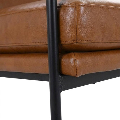 Top-Grain Leather Modern Accent Armchair with Metal Frame, Foam Cushions