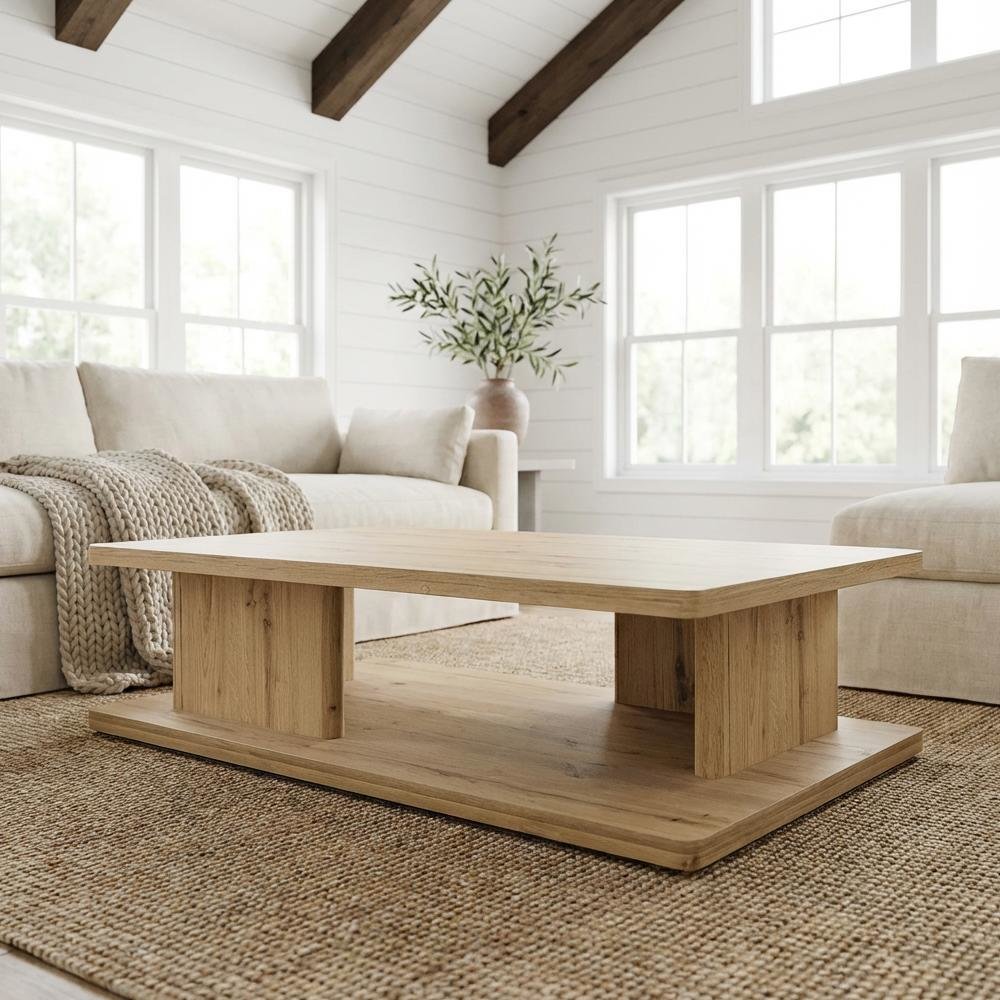 Brown Rustic Oak Coffee Table Solid Wood Thick Veneer Durable Surface