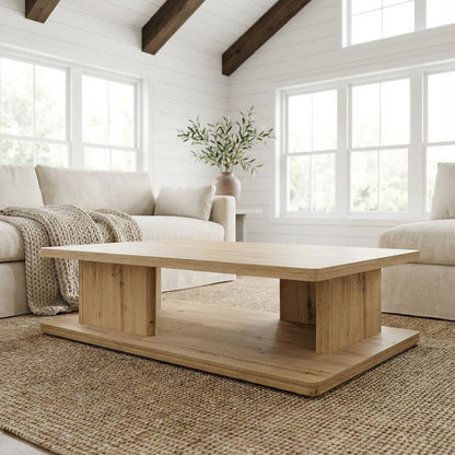 Brown Rustic Oak Coffee Table Solid Wood Thick Veneer Durable Surface
