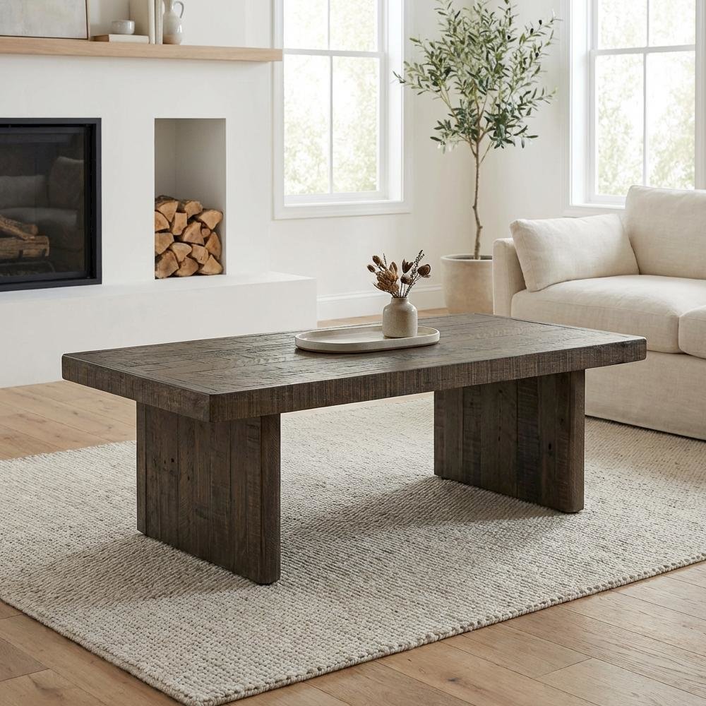 Brown Rustic Coffee Table with Matte Solid Pine Top and Driftwood Finish