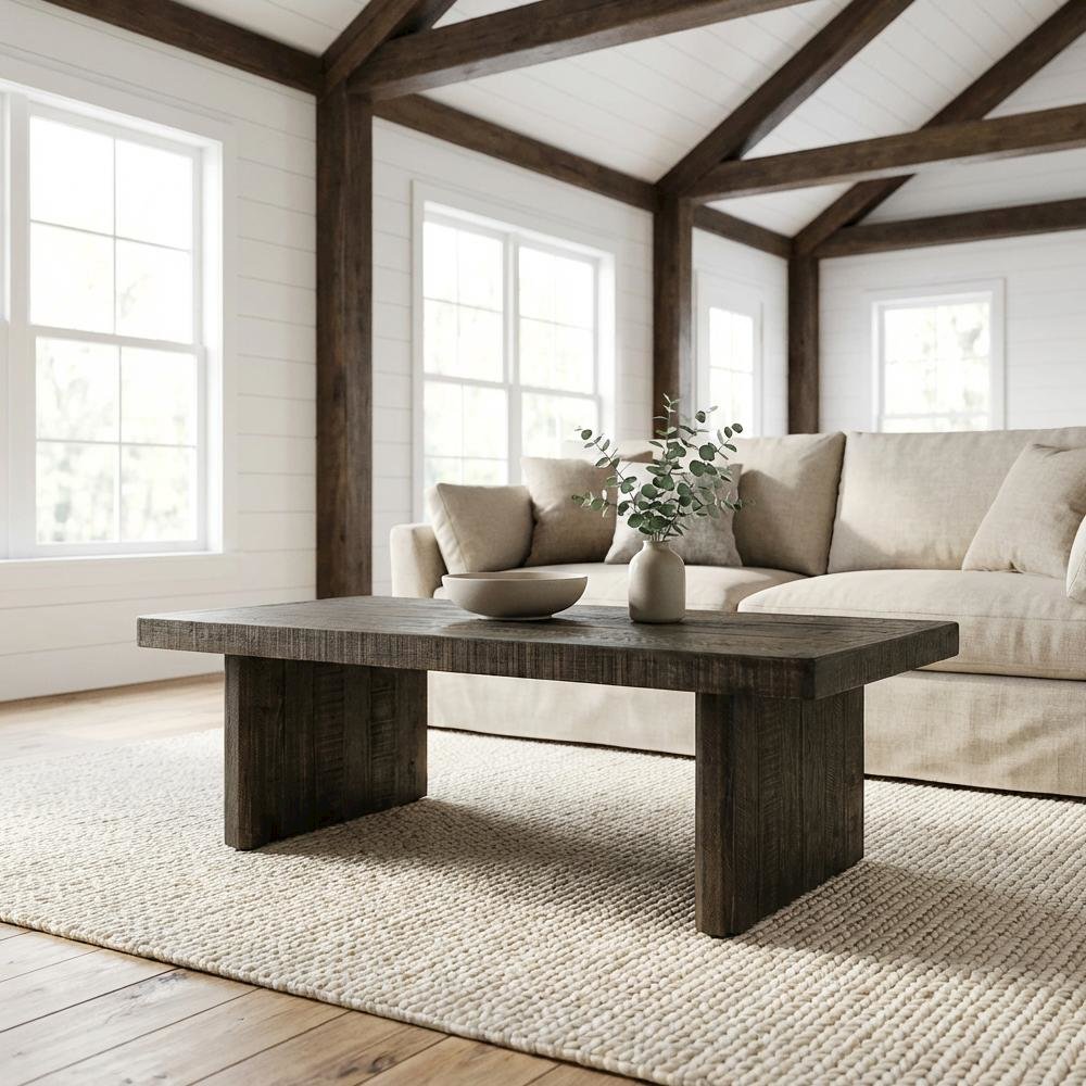 Brown Rustic Coffee Table with Matte Solid Pine Top and Driftwood Finish