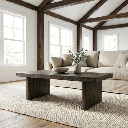 Brown Rustic Coffee Table with Matte Solid Pine Top and Driftwood Finish
