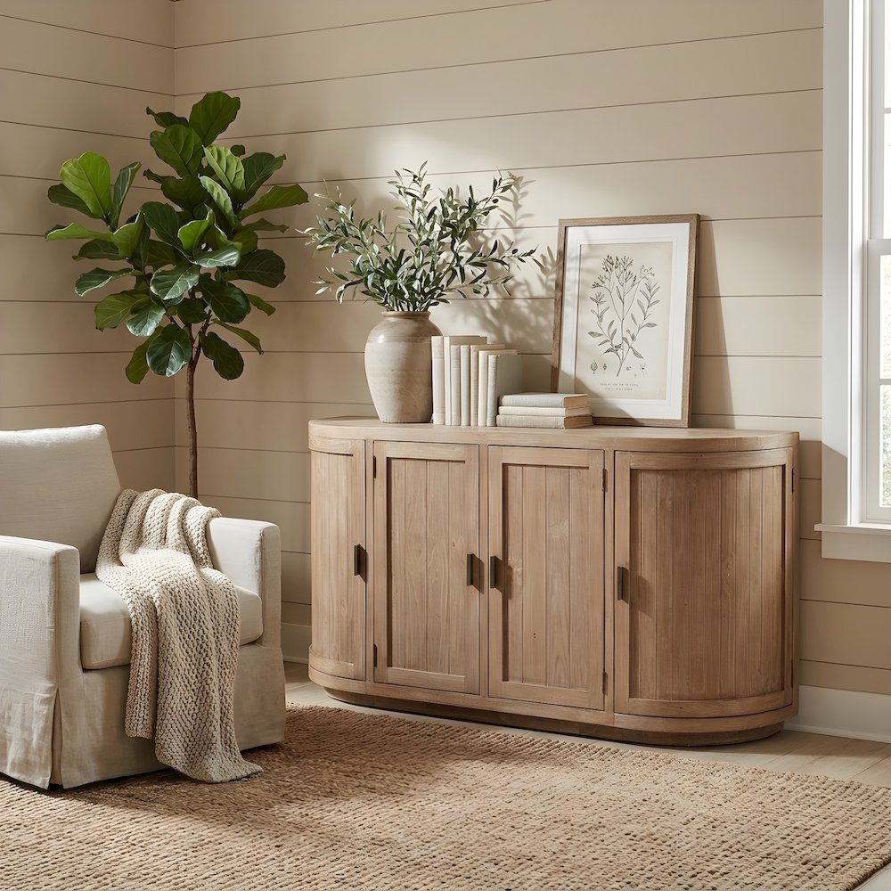 Reclaimed Pine Sideboard with Curved Doors and Rustic Enclosed Storage