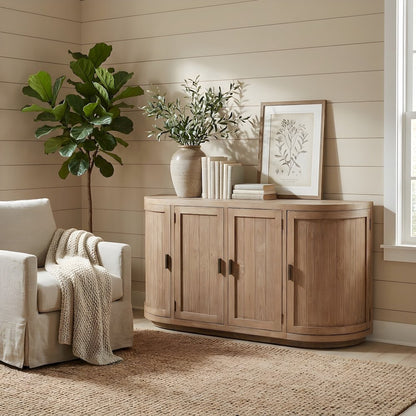 Reclaimed Pine Sideboard with Curved Doors and Rustic Enclosed Storage