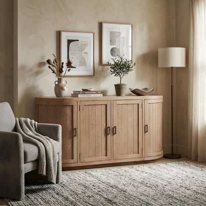 Reclaimed Pine Sideboard with Curved Doors and Rustic Enclosed Storage