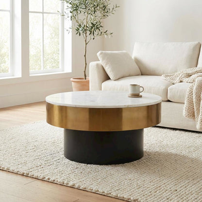 White Marble Top Coffee Table with Iron Base and Art Deco Design