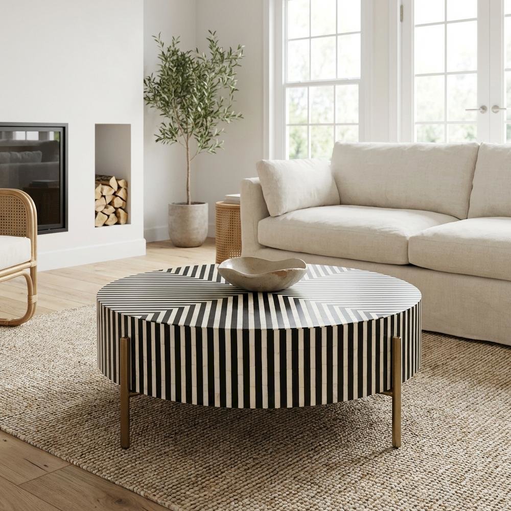 Multicolor Camel Bone Coffee Table with Iron Legs and Semi-Gloss Finish
