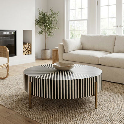Multicolor Camel Bone Coffee Table with Iron Legs and Semi-Gloss Finish