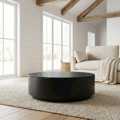 Top Black Marble Coffee Table with MDF Base, Stone Frame, Weight Capacity 30 lbs