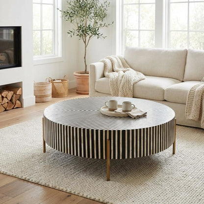 Multicolor Coffee Table with Camel Bone Resin Top and Iron Legs Art Deco Design