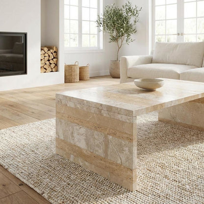 Multicolor Marble Coffee Table with Semi-Gloss Stone Top and Modern Design