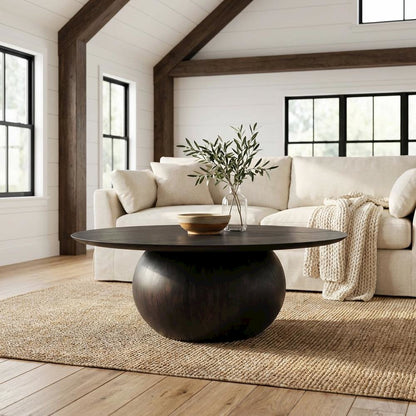 Black Acacia Wood Coffee Table with Rustic Matt Finish and Solid Wood Top