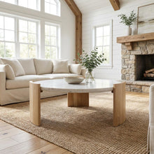 White Marble Coffee Table with Solid Oak Legs and Art Deco Style