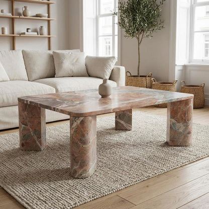 Orange Lavante Marble Coffee Table with Metal Frame and Semi-Gloss Finish