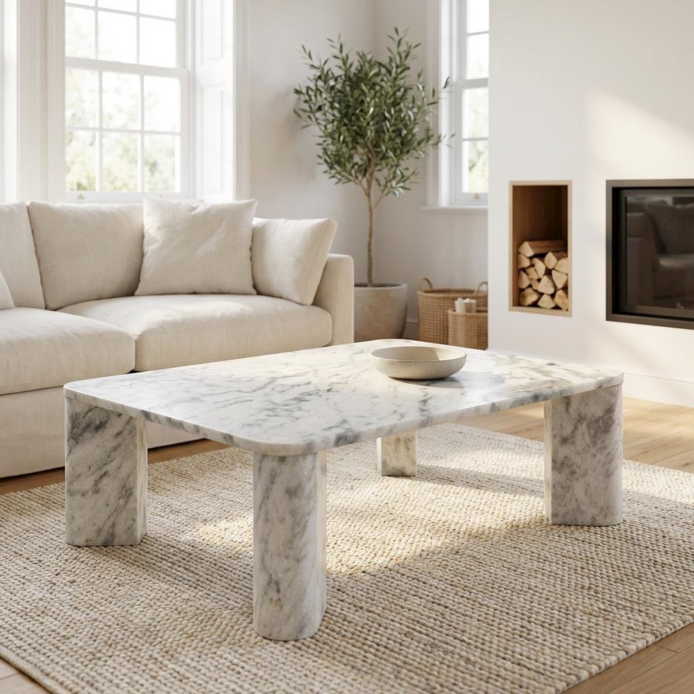 Gray Marble Coffee Table with Metal Frame and Handmade Composite Wood Top
