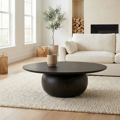 Black Acacia Wood Coffee Table Large Rustic Matt Finish Handmade