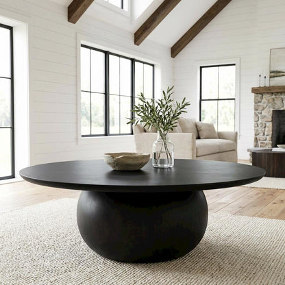 Black Acacia Wood Coffee Table Large Rustic Matt Finish Handmade