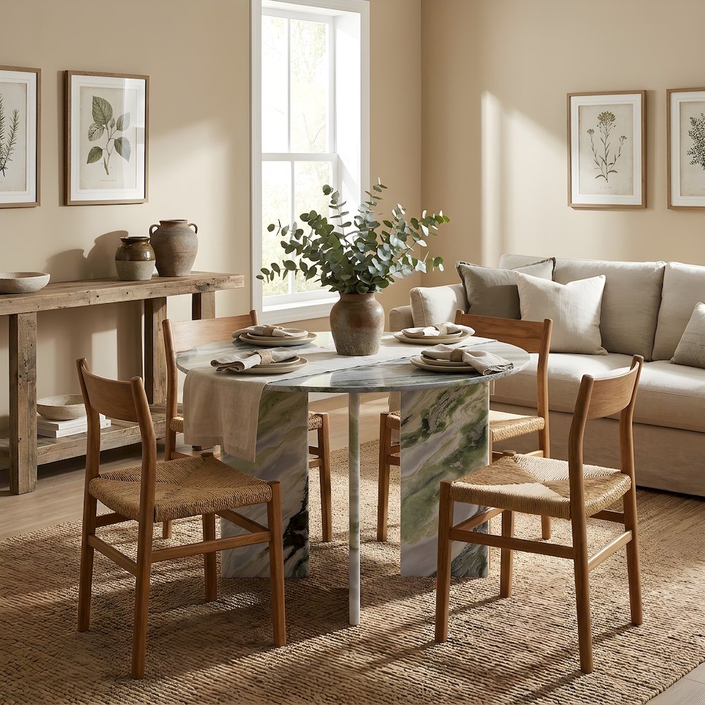 Green Onyx Marble Round Dining Table with Iron Legs, Seats 4